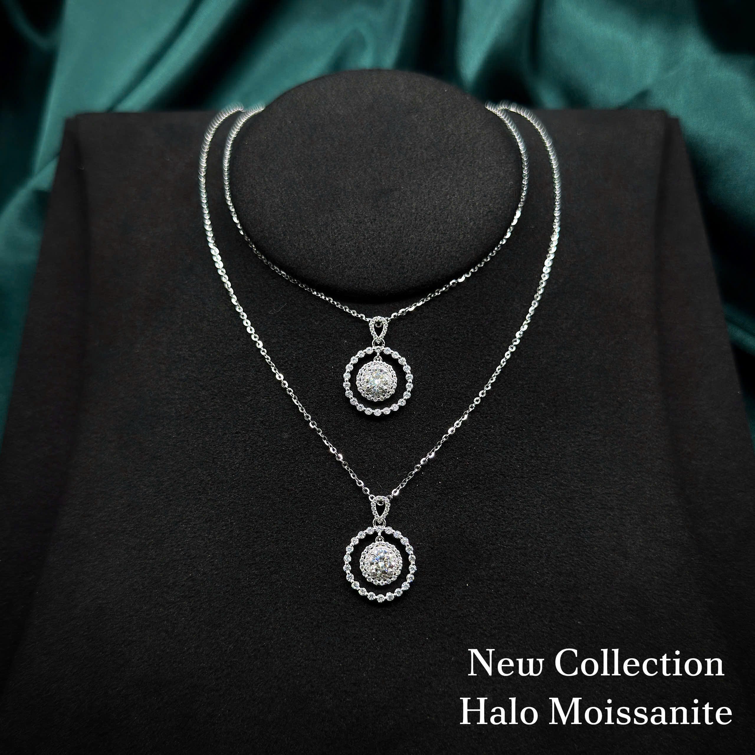 Dây chuyền bạc nữ mặt halo tròn đính đá