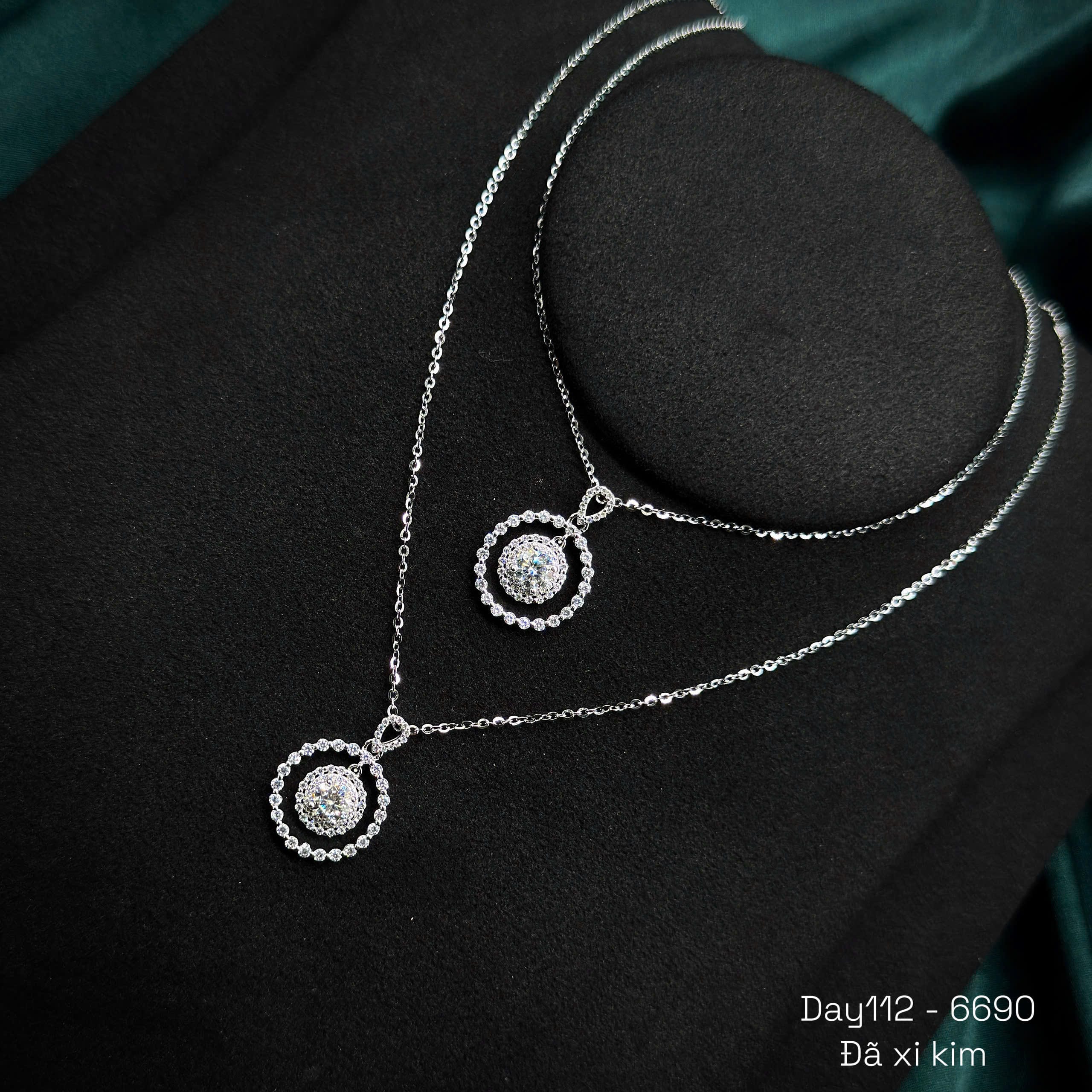 Dây chuyền bạc nữ mặt halo tròn đính đá