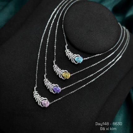 Dây chuyền bạc nữ mặt lá đá màu