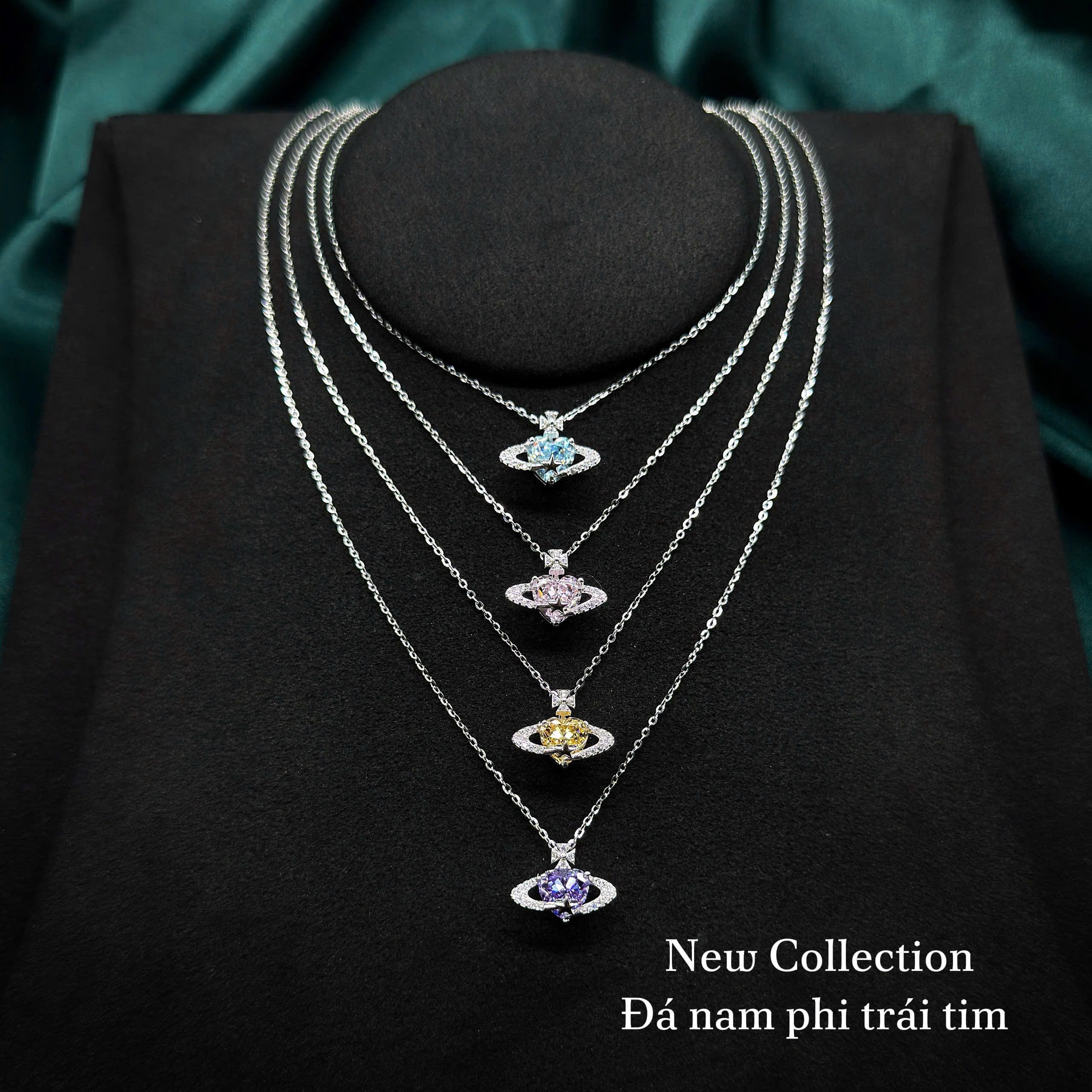Dây chuyền bạc nữ mặt hành tinh đá màu