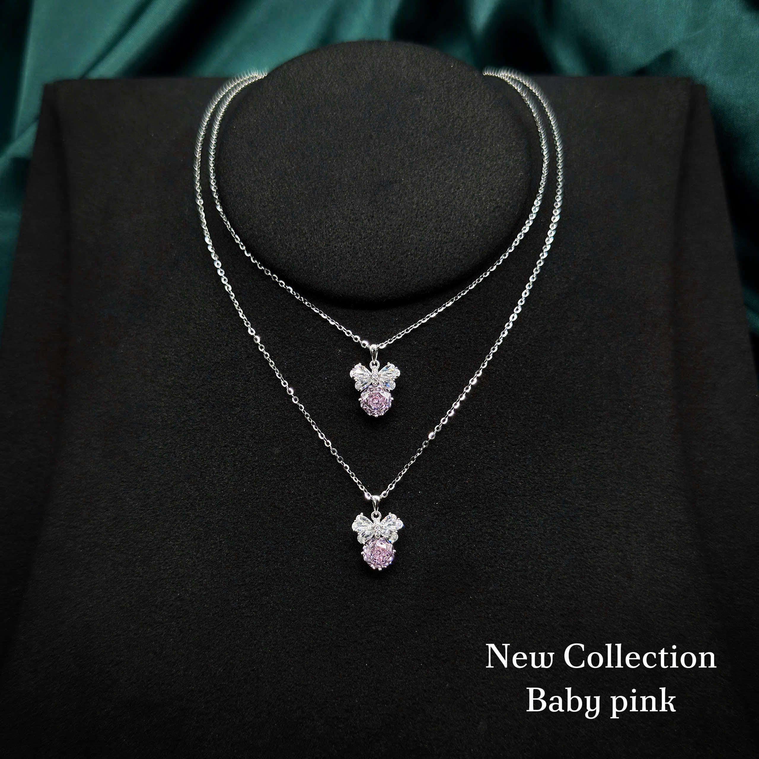 Dây chuyền bạc nữ đá hồng baby pink
