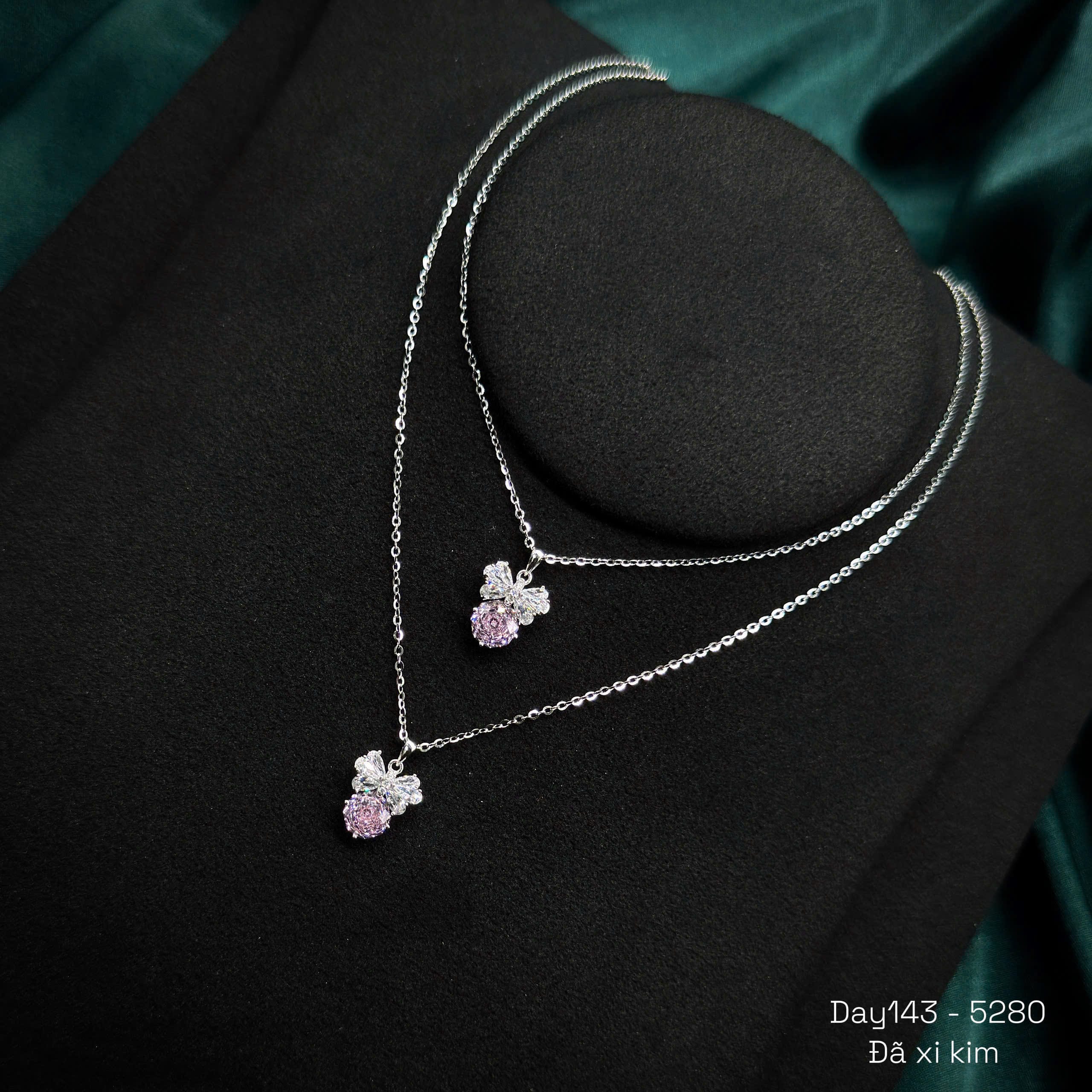 Dây chuyền bạc nữ đá hồng baby pink