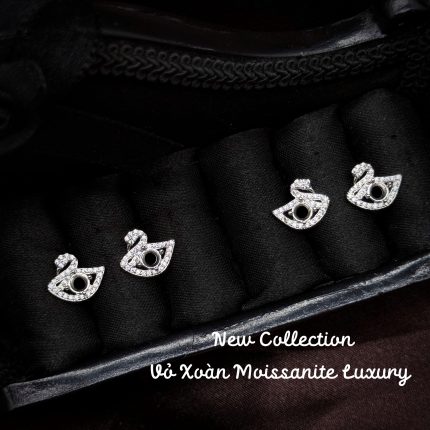 vỏ bông tai Moissanite hình thiên nga chừa ổ gắn đá