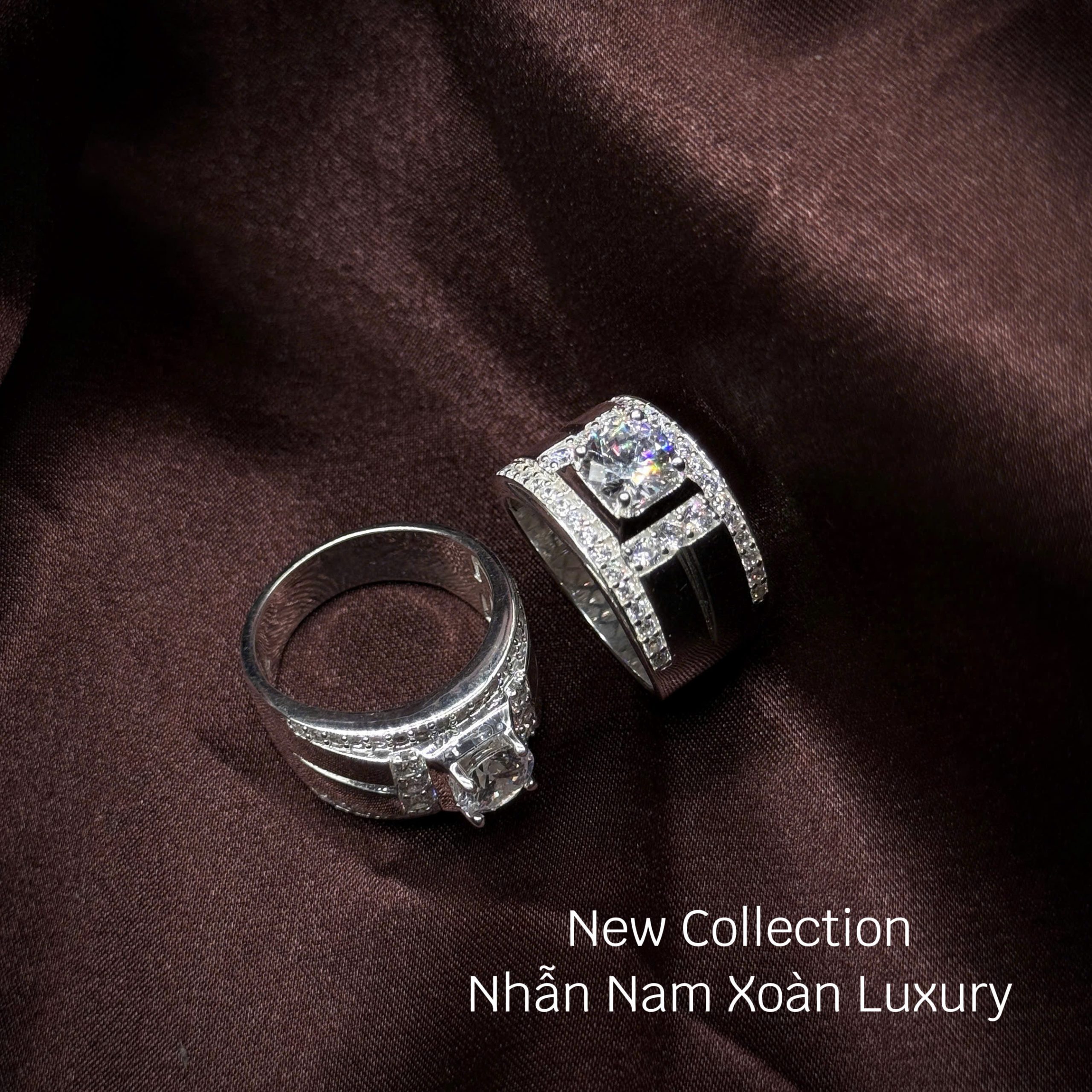 nhẫn bạc nam xoàn Luxury mặt vuông bản lớn phối nền đen