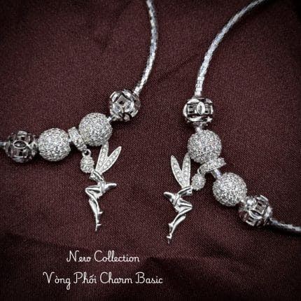 vòng tay bạc phối charm Basic với charm bi và mặt nàng tiên thanh lịch