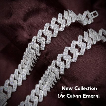lắc tay bạc nam Cuban Emerald đính đá bản lớn