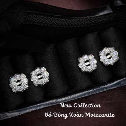 vỏ bông tai Moissanite hoa sáu cánh viền cắt sáng