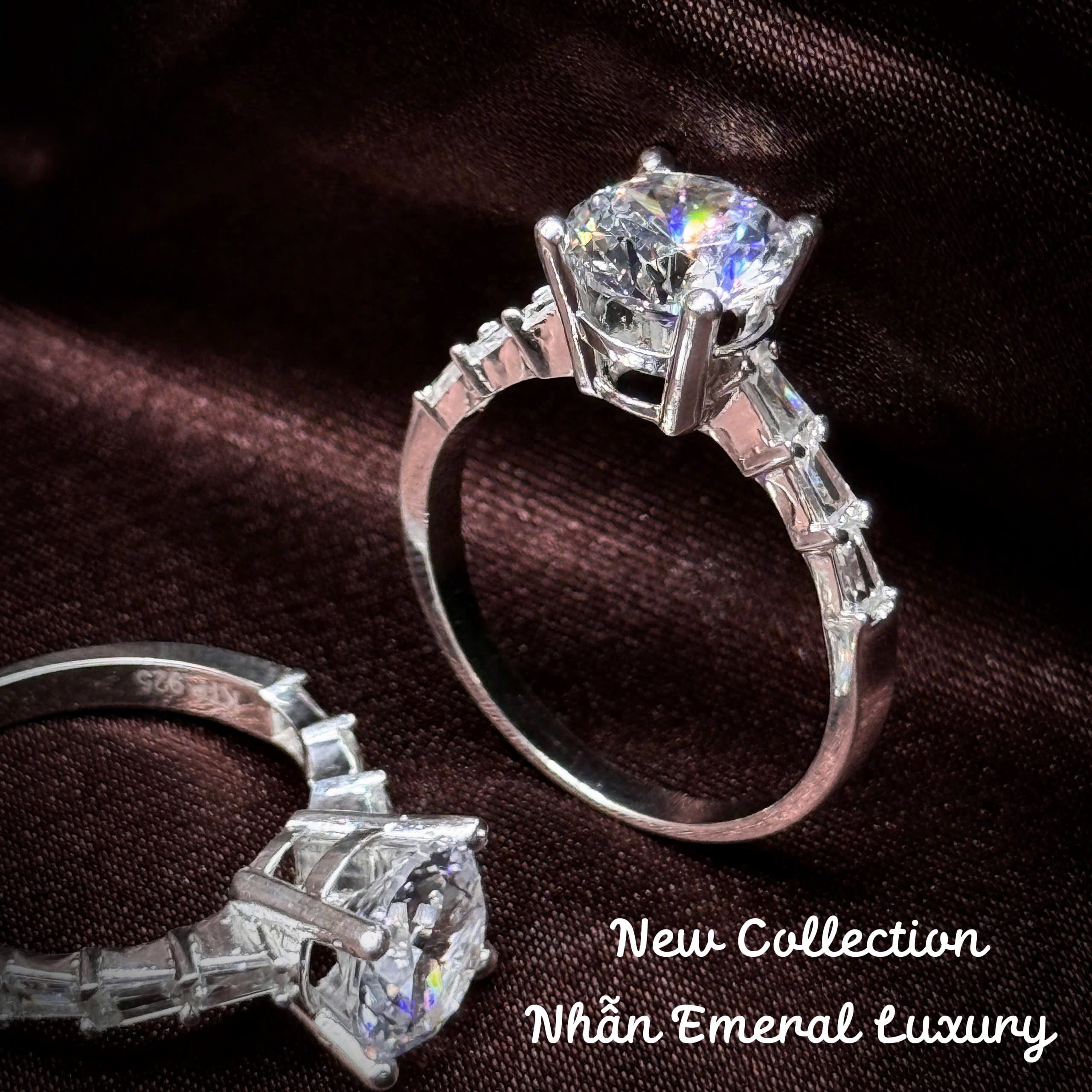 nhẫn bạc nữ Emerald Luxury phối đá chữ nhật sang trọng