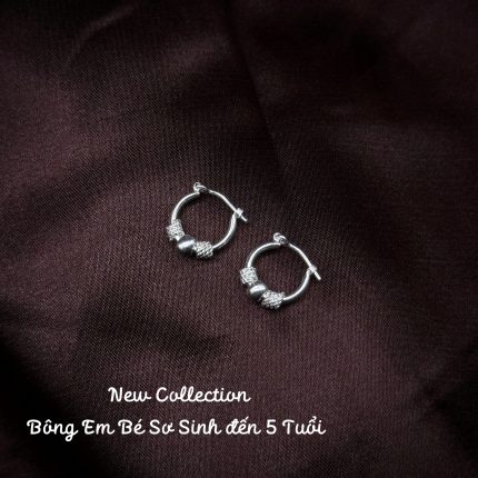 bông tai bạc em bé sơ sinh đến 5 tuổi kiểu khoen tròn phối bi xoắn