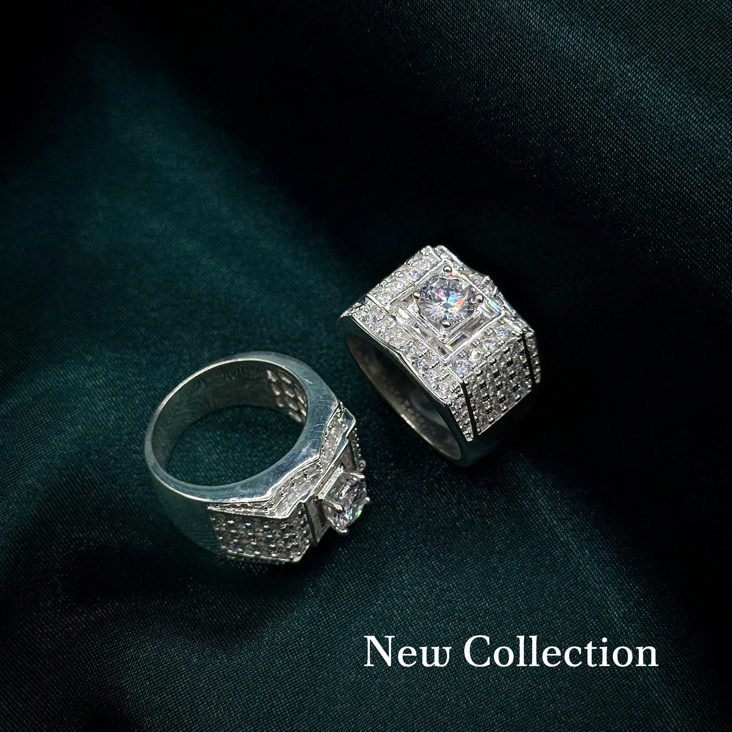 10 nhẫn bạc nam xoàn mặt vuông phủ đá Luxury sang trọng