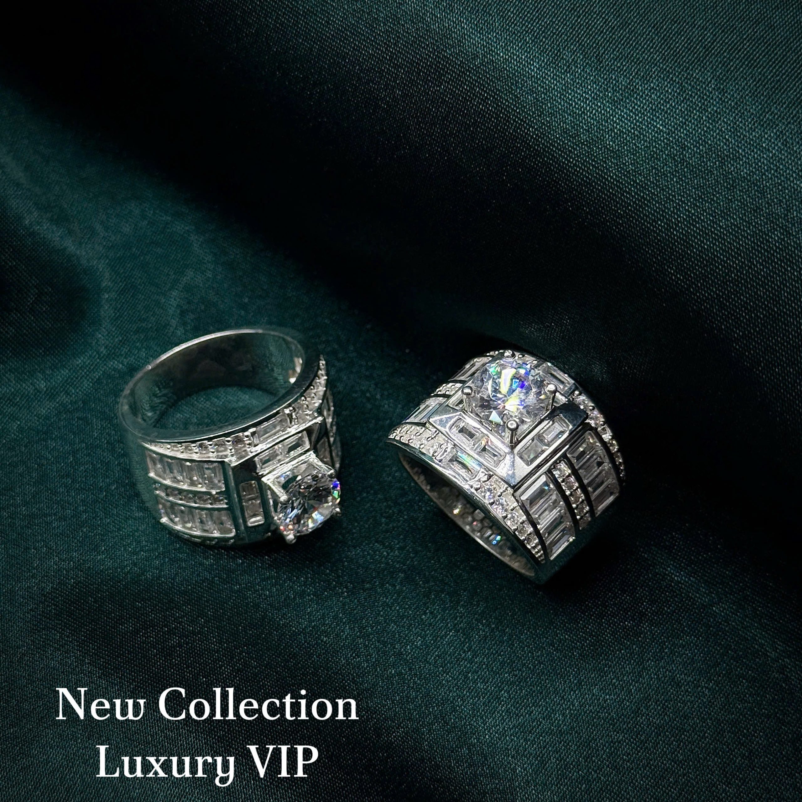 nhẫn bạc nam xoàn Luxury VIP bản lớn phối đá chữ nhật sang trọng