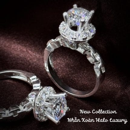 nhẫn bạc nữ Halo Luxury phối đá chữ nhật sang trọng