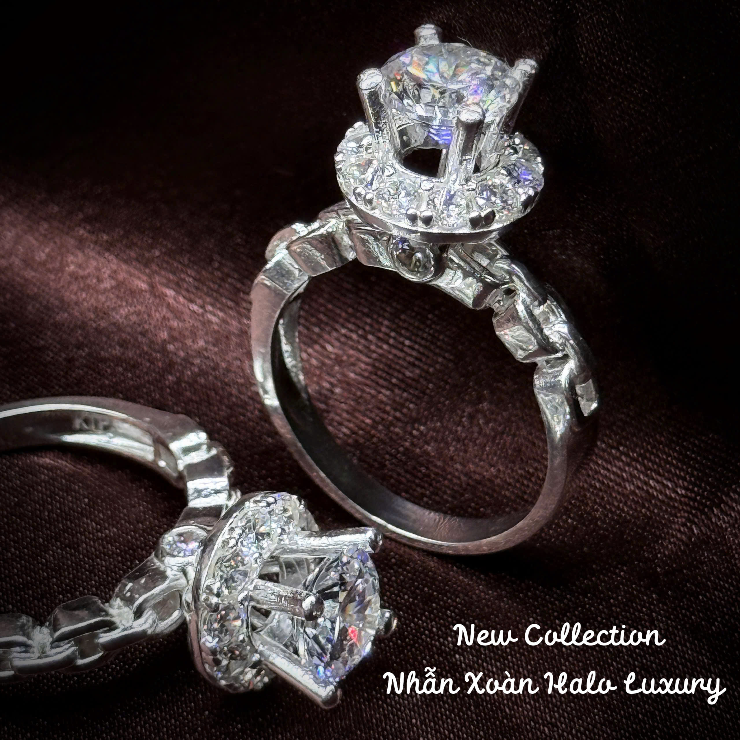 nhẫn bạc nữ Halo Luxury phối đá chữ nhật sang trọng