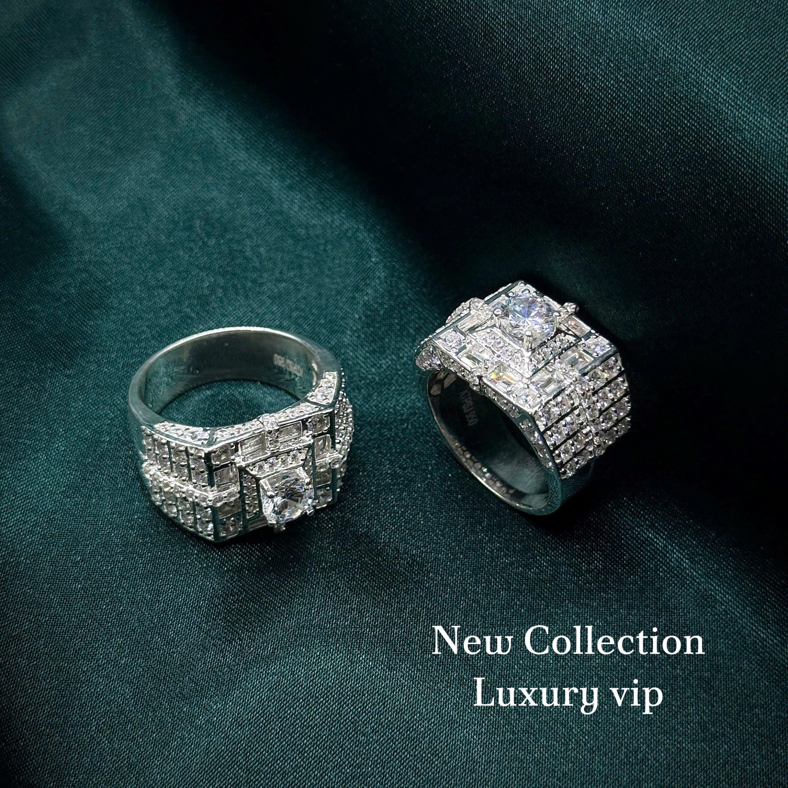 nhẫn bạc nam xoàn Luxury VIP mặt vuông đá tầng sang trọng