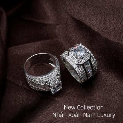 nhẫn bạc nam xoàn Luxury mặt bát giác phối đá baguette