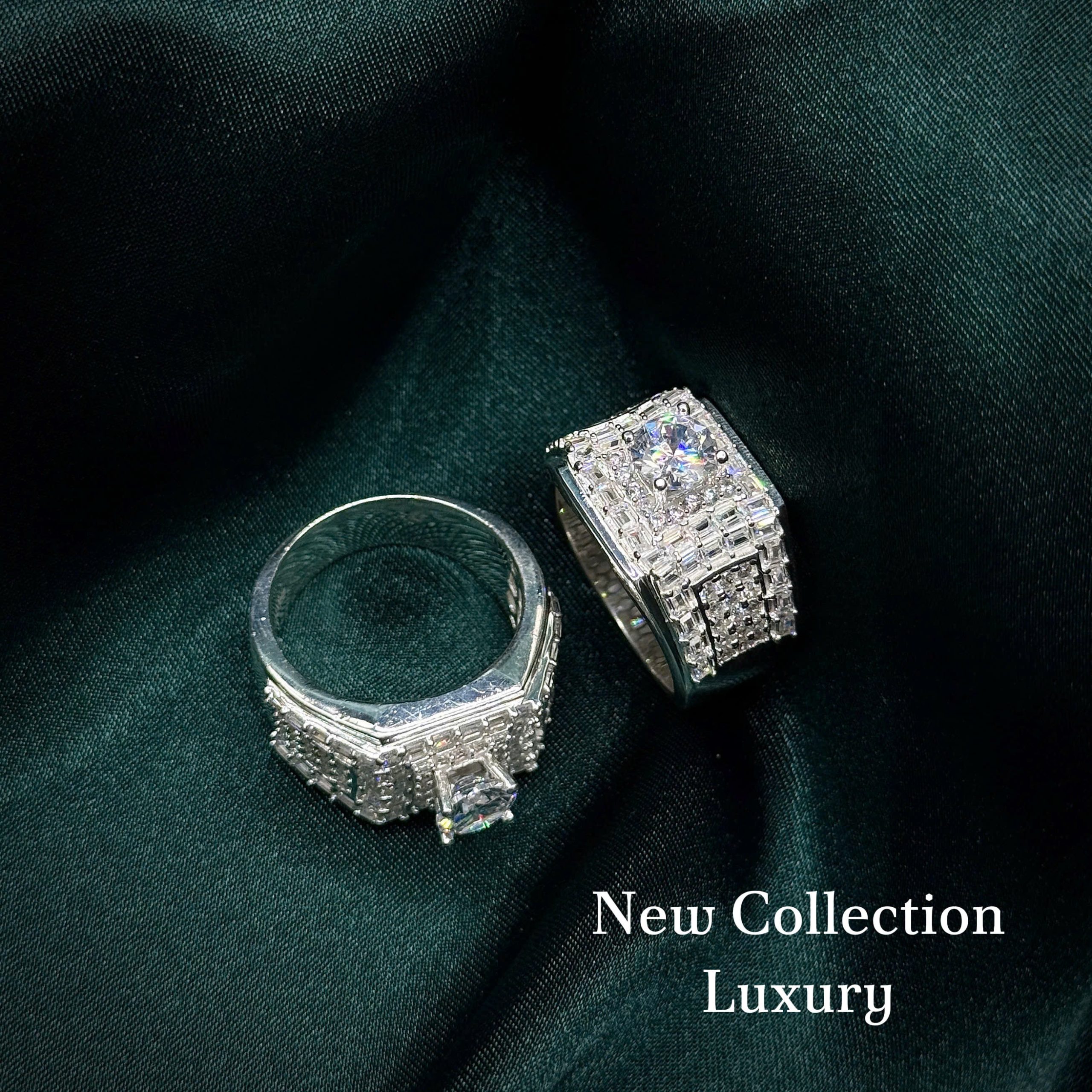 nhẫn bạc nam xoàn Luxury mặt vuông caro đá sang trọng