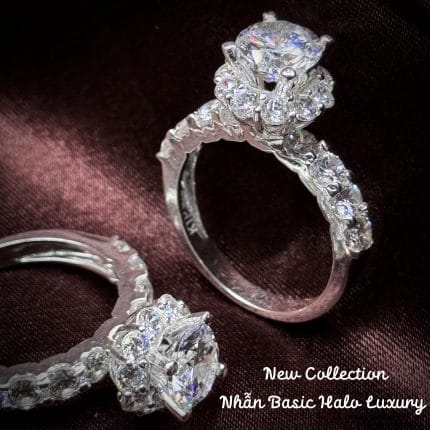 nhẫn bạc nữ Basic Halo Luxury đính xoàn sang trọng