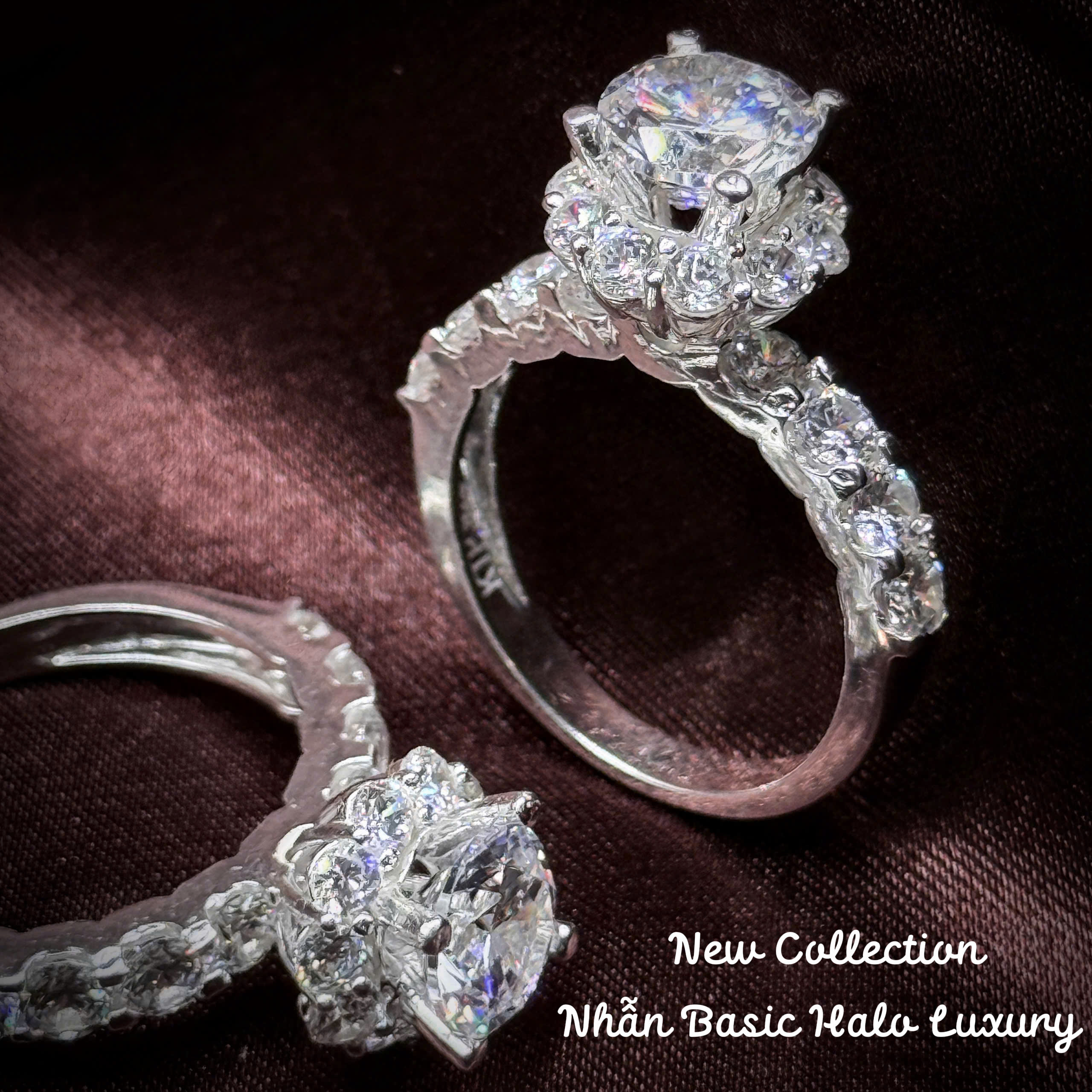 nhẫn bạc nữ Basic Halo Luxury đính xoàn sang trọng