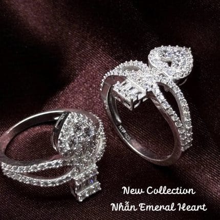 nhẫn bạc nữ Emerald Heart thiết kế trái tim đính đá