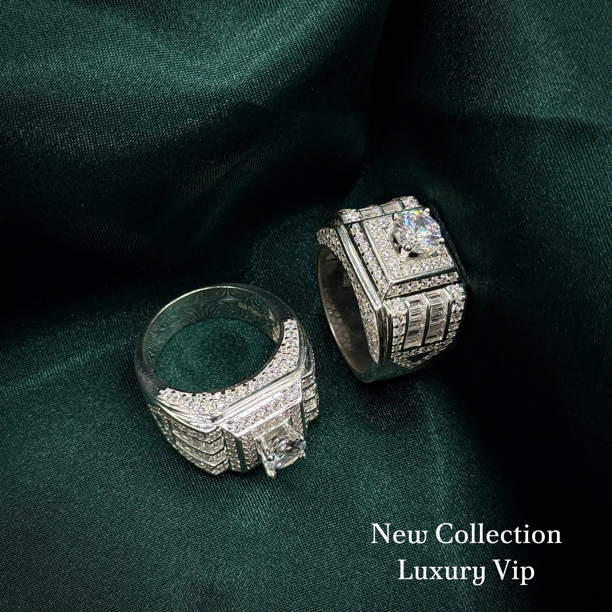 15 nhẫn bạc nam xoàn Luxury VIP mặt vuông phối đá baguette sang trọng