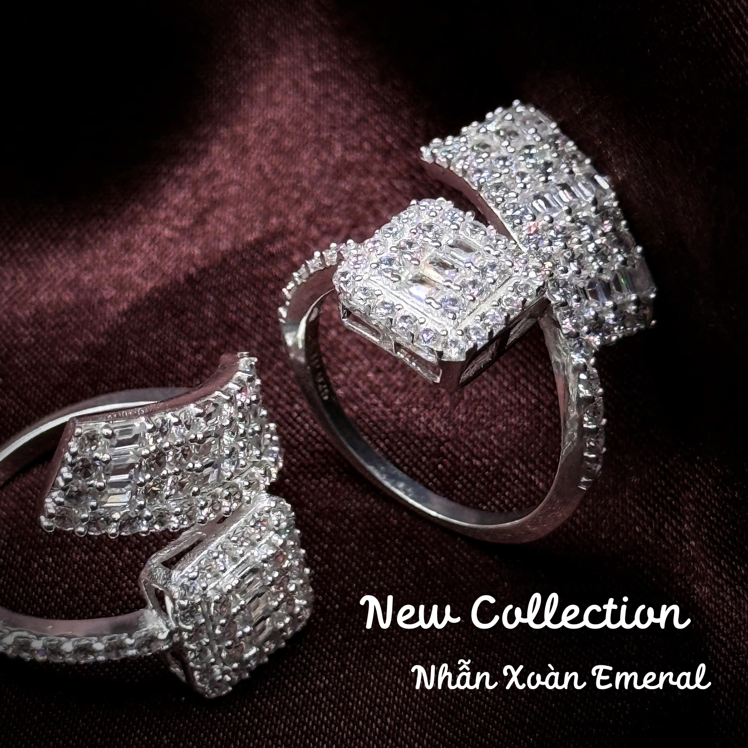 nhẫn bạc nữ xoàn Emerald mặt vuông đính đá sang trọng