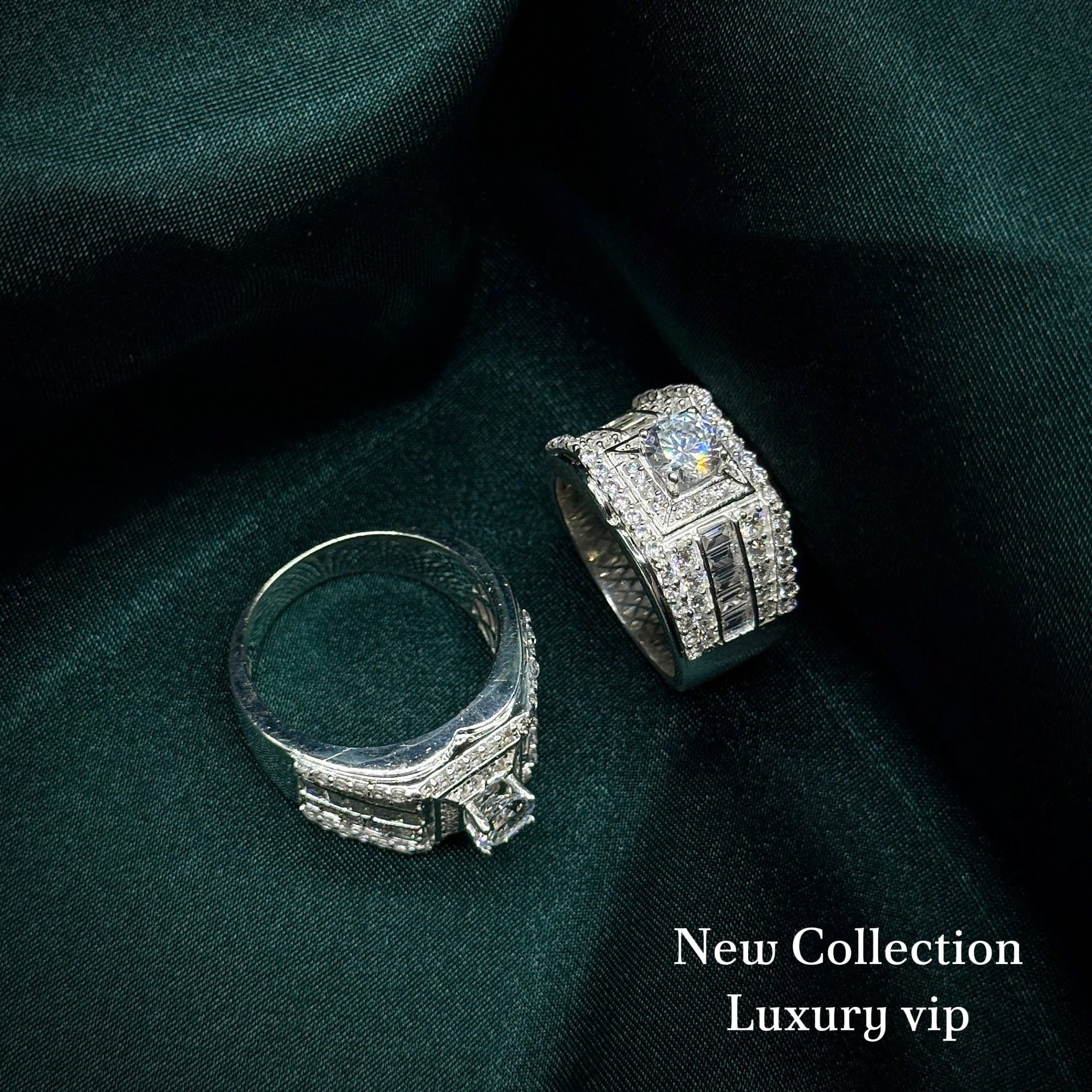 nhẫn bạc nam xoàn Luxury VIP mặt vuông đai đá sang trọng