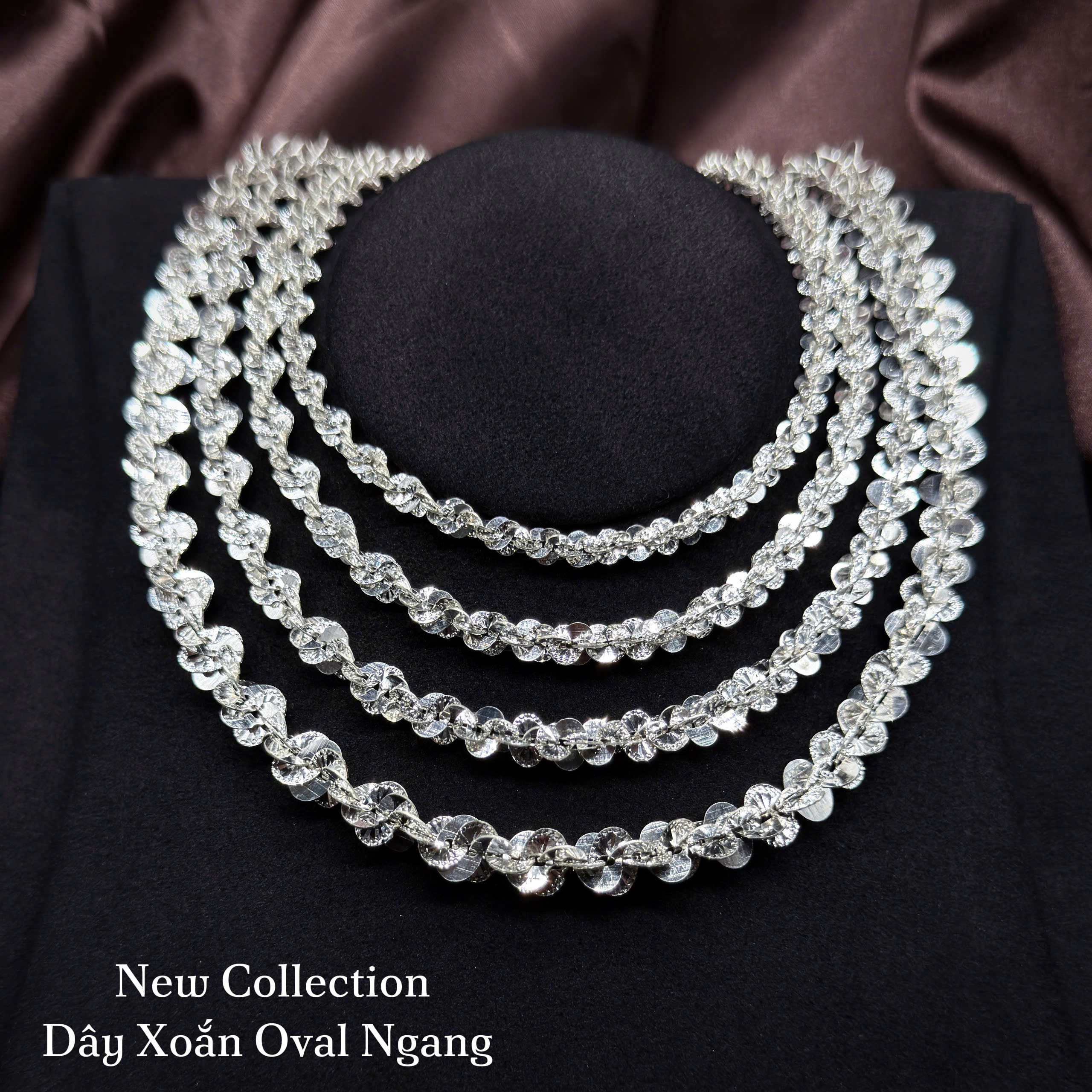 dây chuyền bạc xoắn oval ngang nhiều size sang trọng