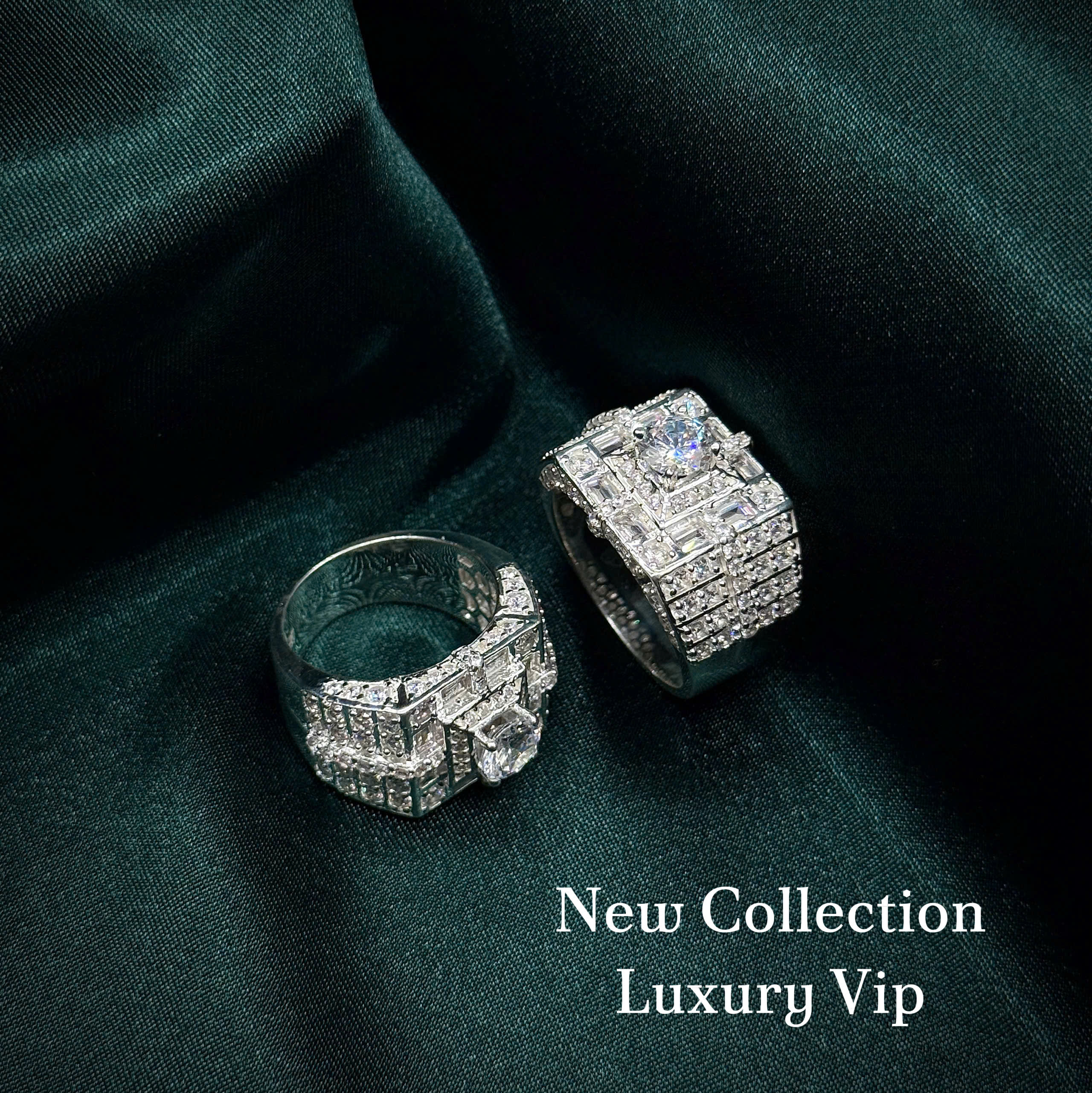 17 nhẫn bạc nam xoàn Luxury VIP mặt vuông phủ đá caro sang trọng