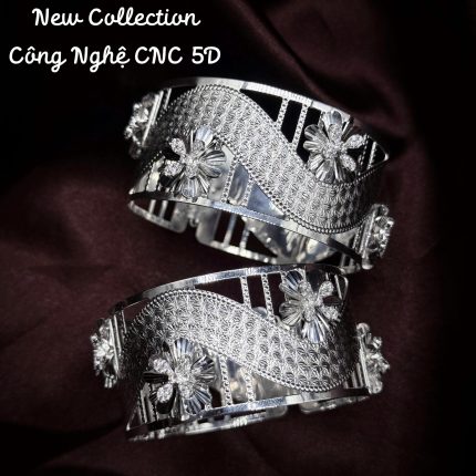 vòng tay bạc công nghệ CNC 5D bản hoa sang trọng