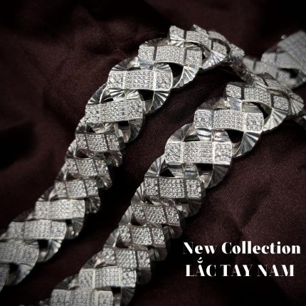 lắc tay bạc nam mắt xích oval phối thanh đính đá bản lớn