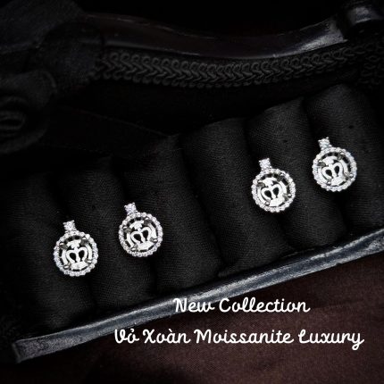 vỏ bông tai Moissanite halo tròn Luxury chừa ổ gắn đá