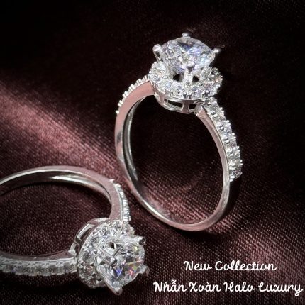 nhẫn bạc nữ Halo Luxury đính xoàn sang trọng