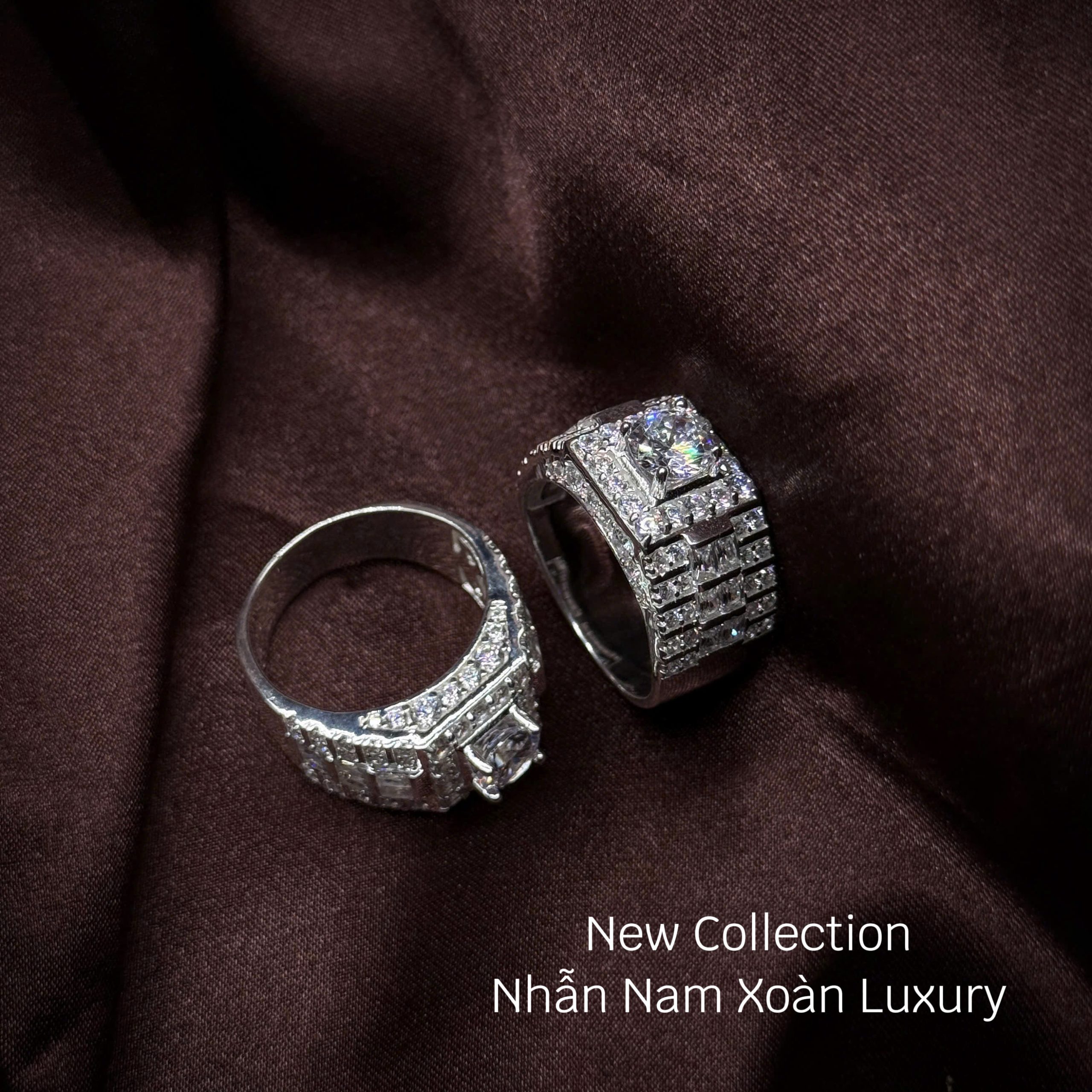 nhẫn bạc nam xoàn Luxury mặt vuông xếp tầng bản lớn