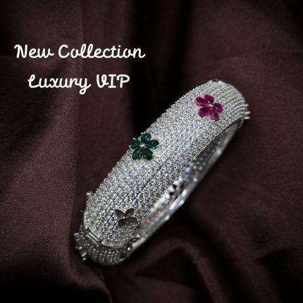 vòng tay bạc thiết kế Luxury VIP hoa sắc màu bản lớn đính đá sang trọng