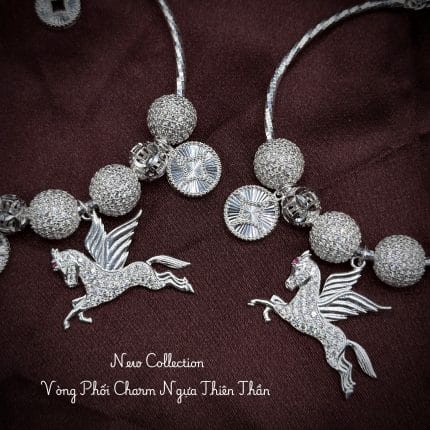 vòng tay bạc phối charm Ngựa Thiên Thần với charm ngựa có cánh và charm bi sáng