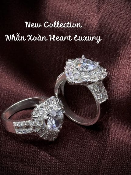 nhẫn bạc Xoàn Heart Luxury mặt tim đính đá sang trọng