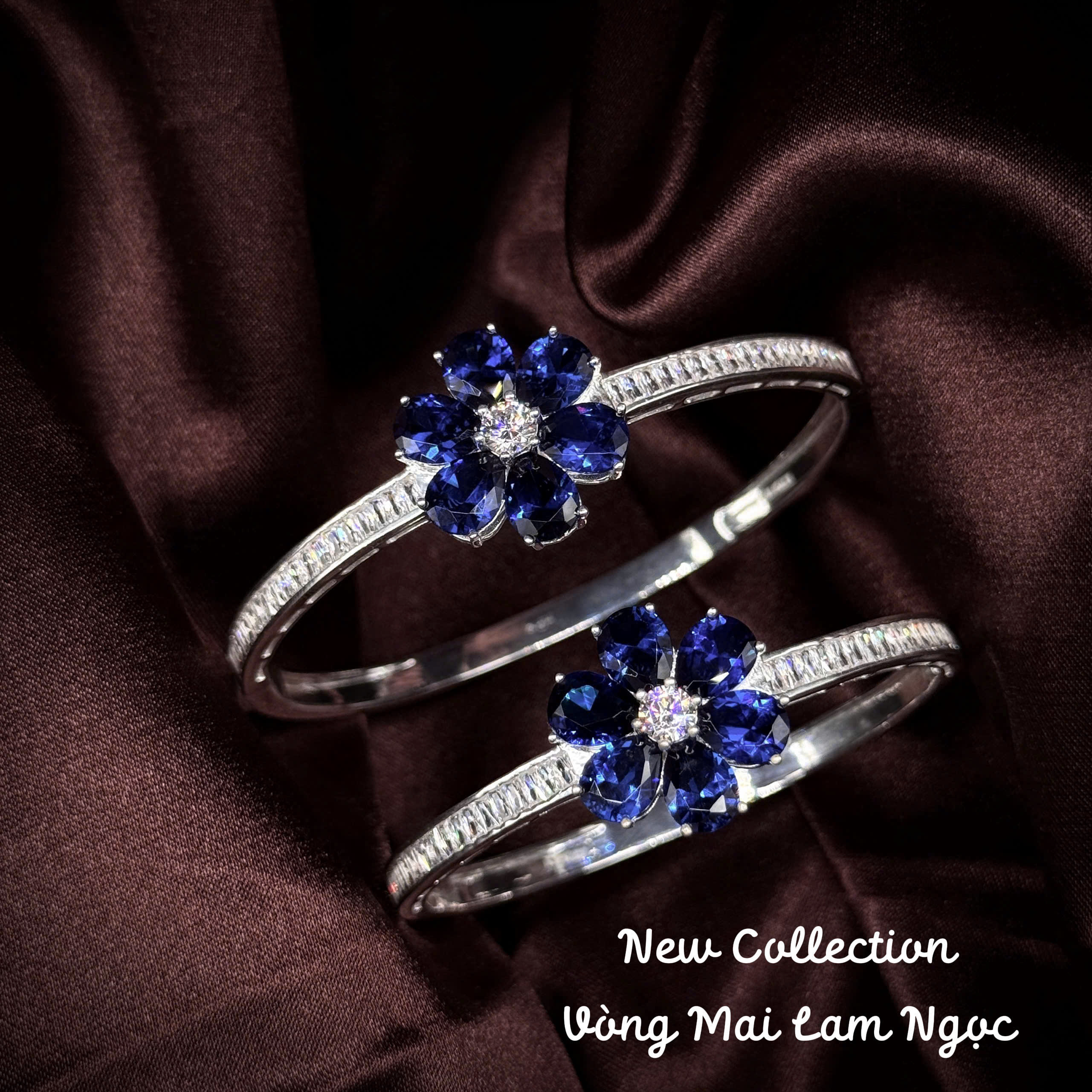 vòng tay bạc mai lam ngọc đính đá xanh lam sang trọng