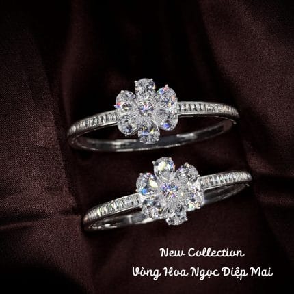 vòng tay bạc hoa ngọc diệp mai đính đá trắng sang trọng