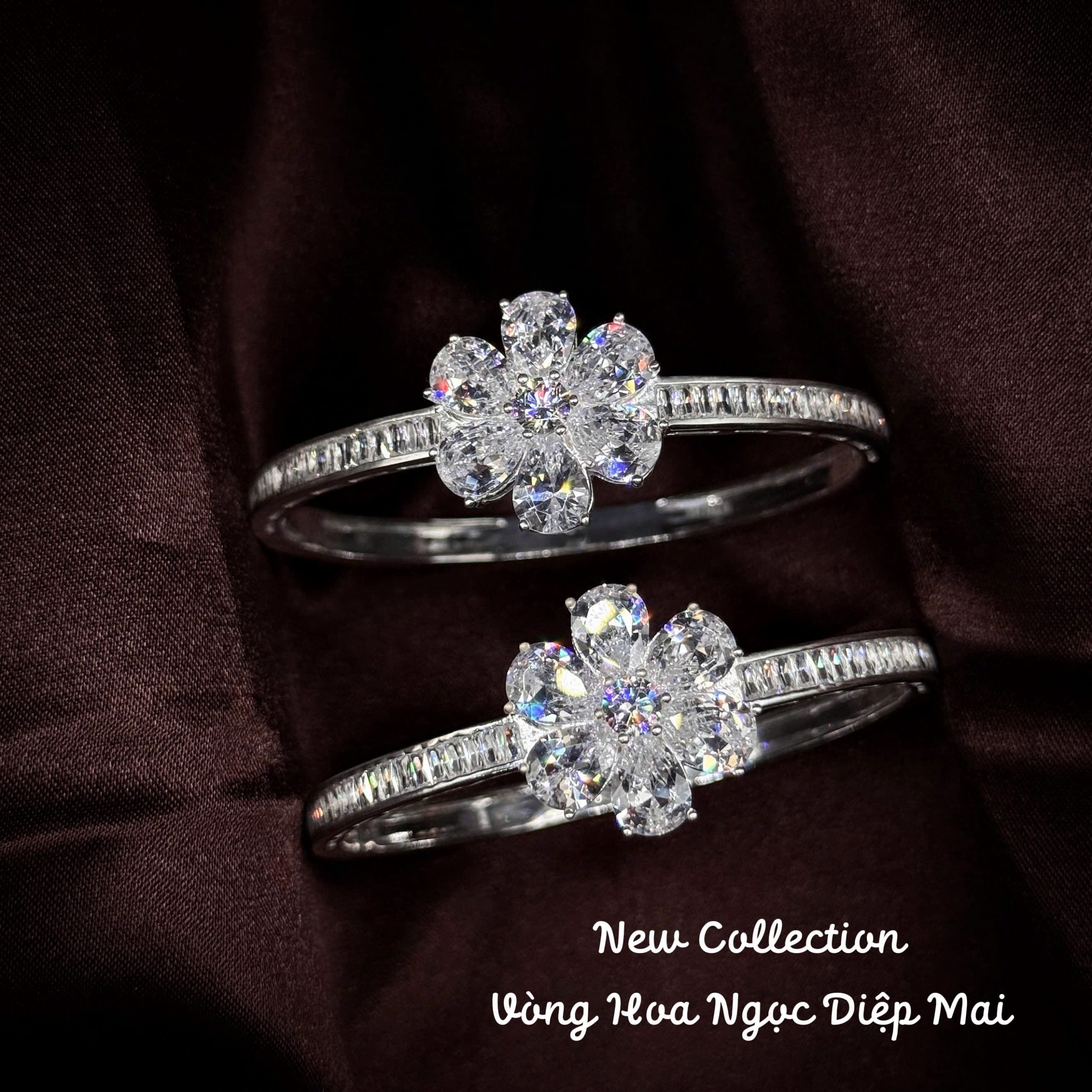 21 vòng tay bạc hoa ngọc diệp mai đính đá trắng sang trọng