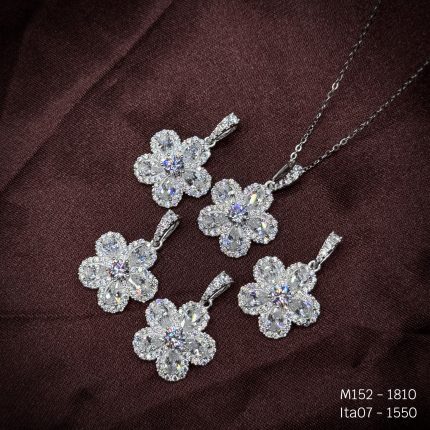 bộ trang sức bạc hoa 5 cánh đính đá gồm bông tai và mặt dây sang trọng