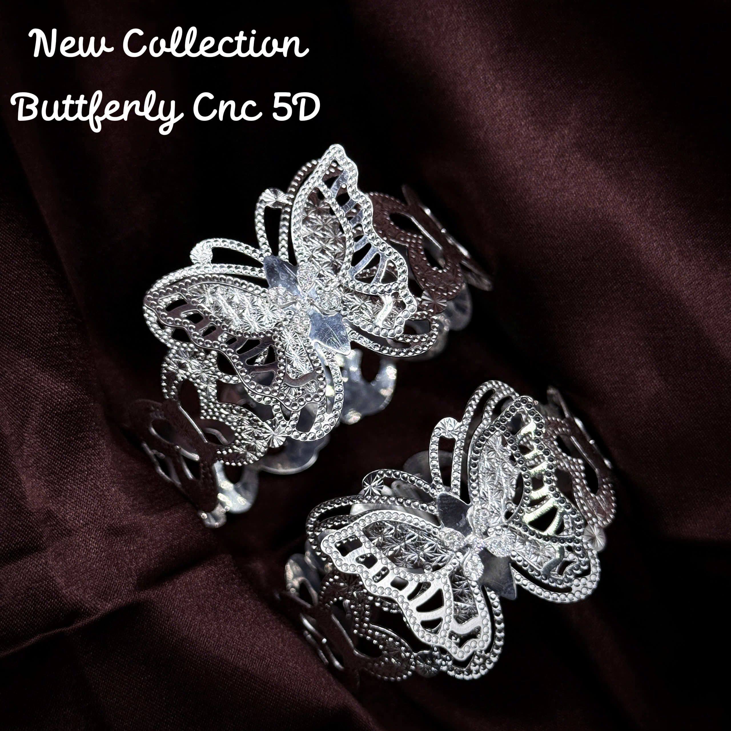 vòng tay bạc Butterfly CNC 5D cánh bướm sang trọng