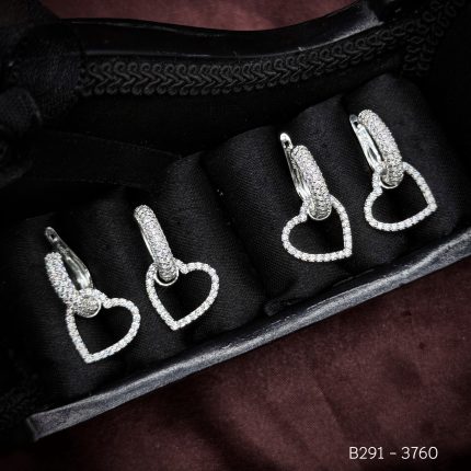 bộ trang sức bạc trái tim đính đá gồm bông tai và mặt dây