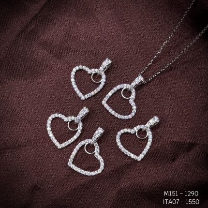 bộ trang sức bạc trái tim đính đá gồm bông tai và mặt dây