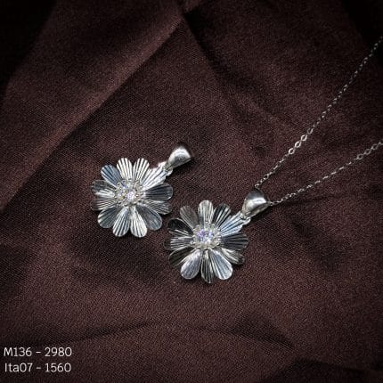 bộ trang sức bạc hoa Mộc Mây gồm bông tai và mặt dây thanh lịch