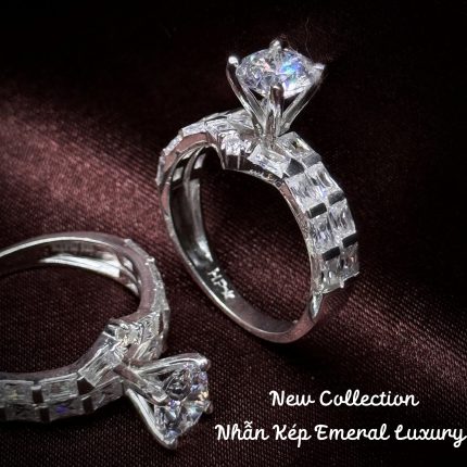 nhẫn bạc nữ kép Emerald Luxury đính xoàn sang trọng