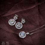 bộ trang sức bạc Halo 9 ly gồm bông tai và mặt dây đính đá sang trọng