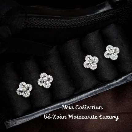 vỏ bông tai Moissanite hoa bốn cánh Luxury