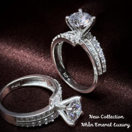 nhẫn bạc nữ Emerald Luxury thân kép đính xoàn