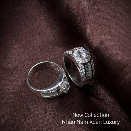 nhẫn bạc nam xoàn Luxury mặt tròn bản lớn đính đá