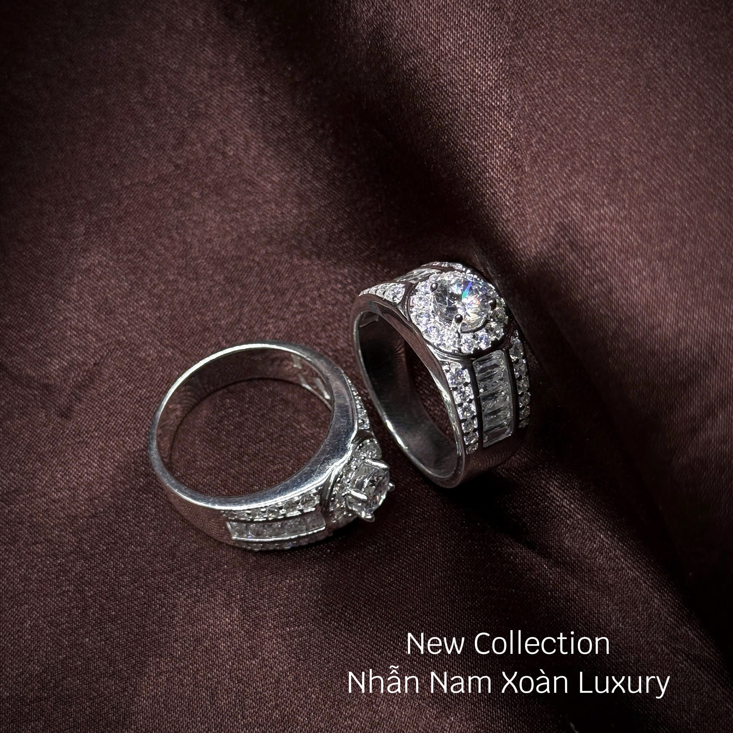 nhẫn bạc nam xoàn Luxury mặt tròn bản lớn đính đá